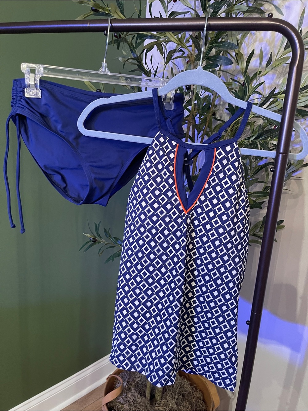 Jantzen Blue Geometric Halter Swim Set